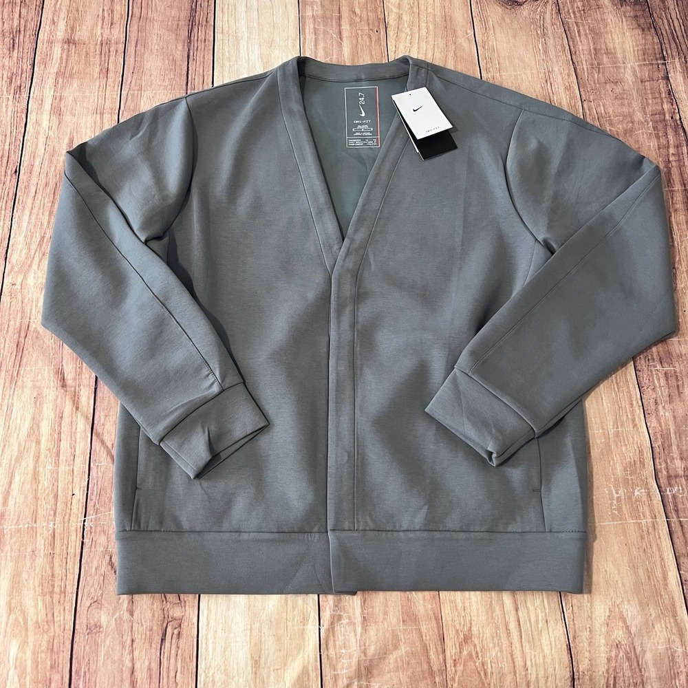 Nike 24.7 Impossibly Soft Cardigan Medium-Tall Mens Stone Gray Dri-FIT Sweater